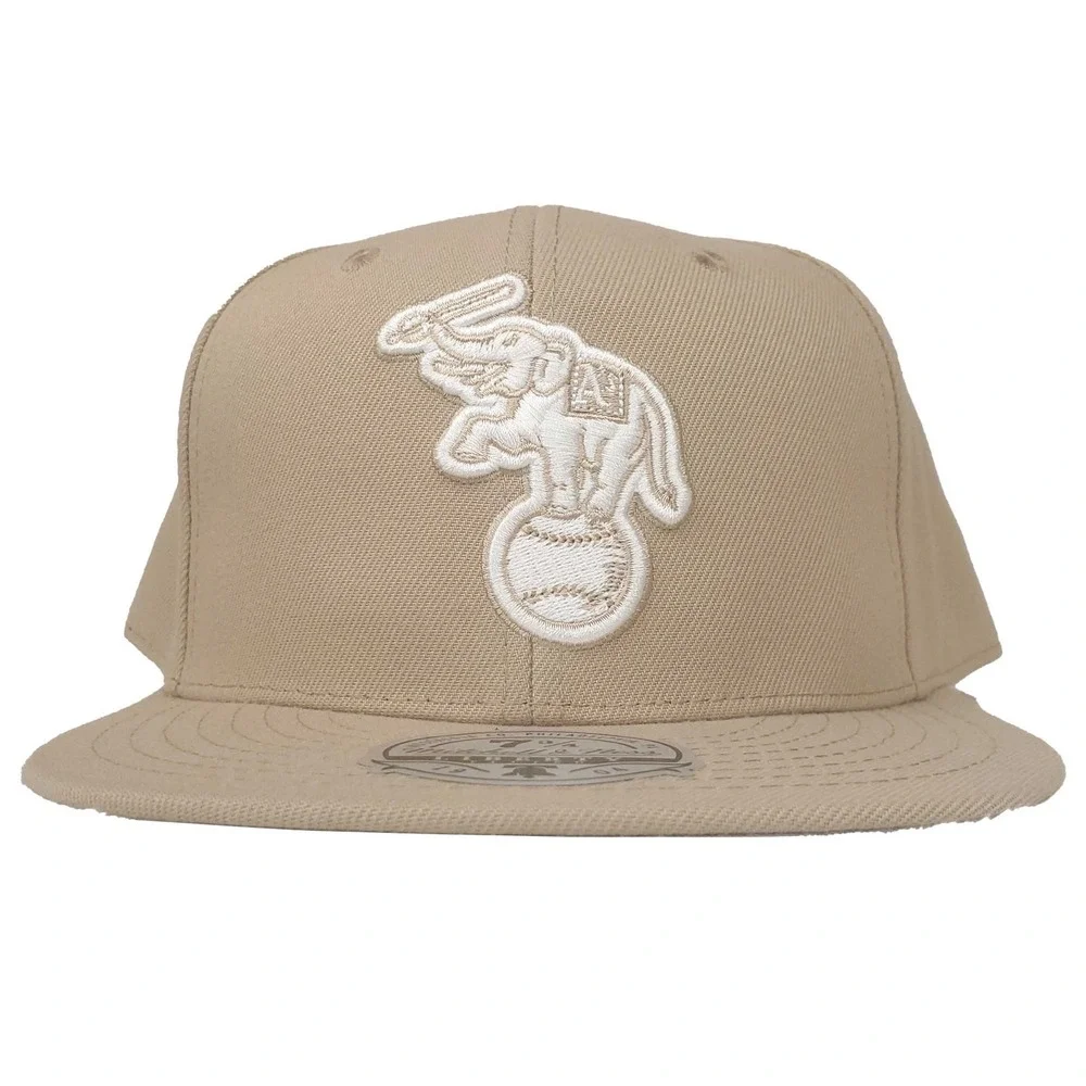 Oakland Athletics Mitchell‎ & Ness MLB Fitted 7 3/4 Flatbill Cap Hat Khaki NWT